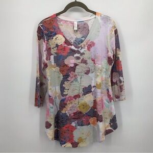 Whimsy Rose scoop neck colorful Poms Kathrine Hi-low tunic. Size Xs